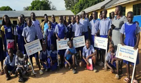 School pupils with talking compounds promoting nutrition awareness